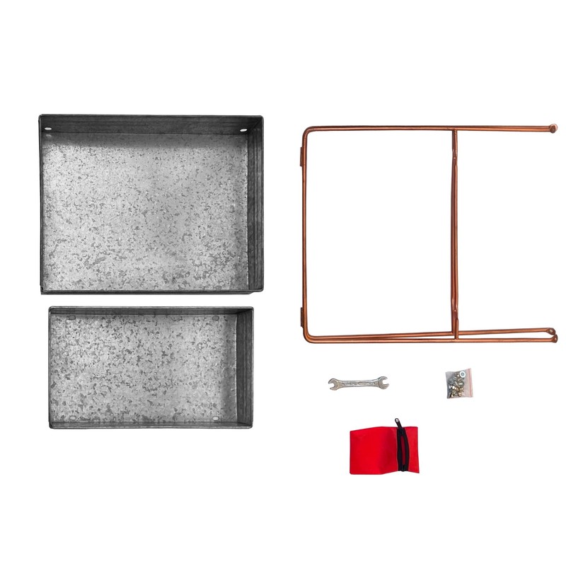 Benzara Galvanized Metal Two Tiered Rectangular Serving Tray, Gray