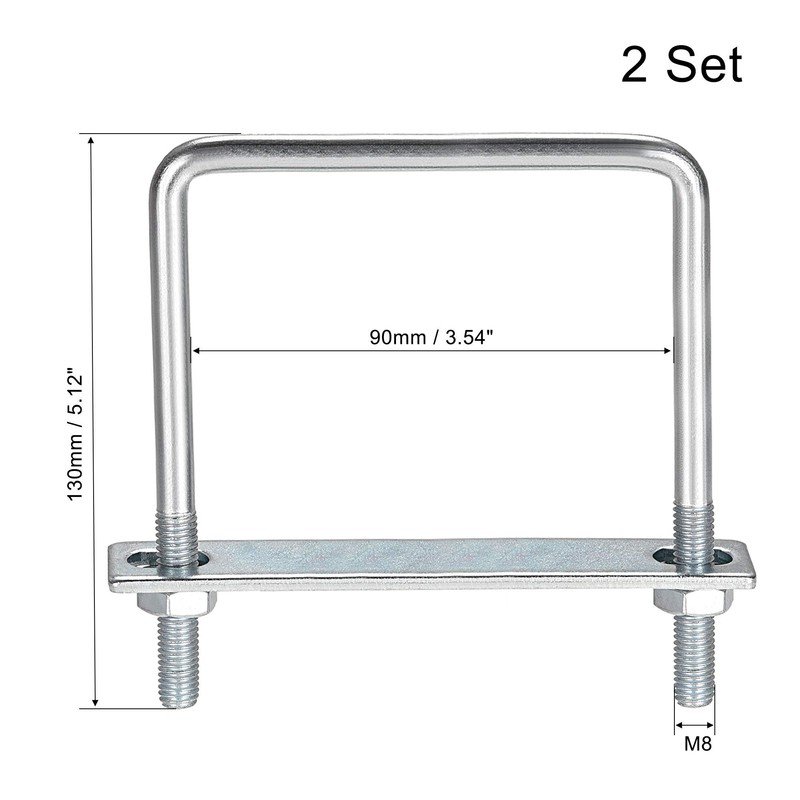 sourcing map Set of 2 M8 square U-bolts, square U-bolts,