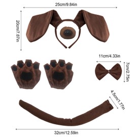 XNIVUIS 5 Piece Animal Puppy Dog Costume Set, Fancy Dress & Costumes for Dogs, Puppy Dog Headband Ears, Bow Tie, Tail, Bow Tie, Nose, for Adults, Children, Party Decoration Accessories (Brown)