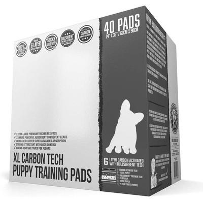 Bulldoglogy Carbon Black Puppy Pee Pads with Adhesive Sticky Tape - Extra Large Housebreaking Dog Training Wee Pads (24x35) 6 Layers with Extra Quick Dry Bullsorbent Polymer