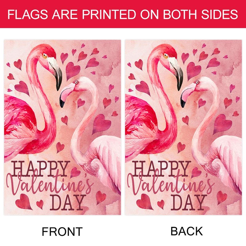 Morigins Happy Valentine's Day Decorative Love Heart Flamingo House Flag