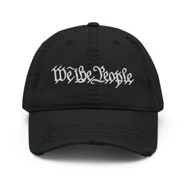 We The People Constitution Patriotic Baseball Hat for Men Women (Black Distressed)