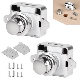 SUPAWAY Pack of 2 Metal Push Lock Lock, Motorhome Cabinet Keyless Push Button Lock 15-18 mm Pearl Nickel Button Catch Lock Keyless Cabinet for Caravan Van Yacht Motorhome Door Cabinet