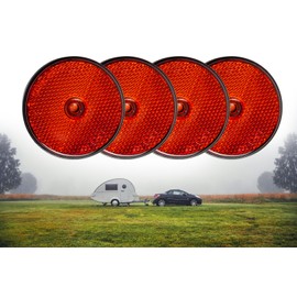 BISOMO 4X Reflektor Ø 60mm rund, rot mit E4 Zeichen für PKW Anhänger, Rückstrahler, Seitenstrahler, LKW Wohnwagen