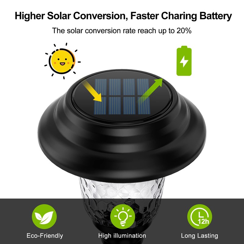 Glass Solar Lights Outdoor, 8 Pack Super Bright Solar Pathway