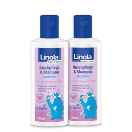 Linola Baby & Child Shower Care & Shampoo Sensitive - 2 x 200 ml - For Skin and Hair | 2-in-1 Shower Gel & Shampoo for Sensitive Baby and Children's Skin