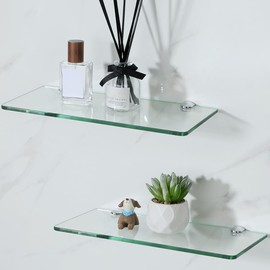 SAYAYO Glass Floating Shelves for Wall, Tempered Glass Shelves for Bathroom, Living Room, Bedroom, Office, Toilet, Kitchen Decor, 12 Inch Set of 2, Clear