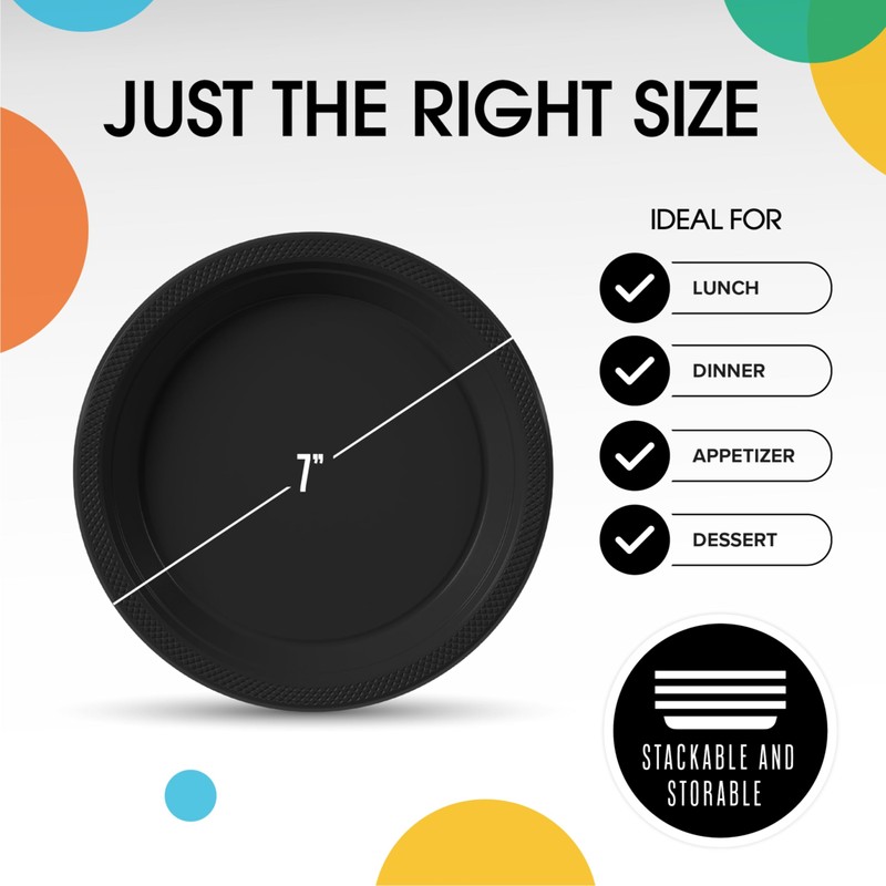 Exquisite Party Solids Black Plastic Plates For Party Supplies 7"