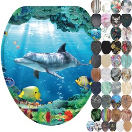 SANILO Wooden Toilet Seat with Soft Close [ELONGATED] - Decorative, Quiet & Slow Close Molded Wood Seat - With Strong Bumpers & Hinges - Adjustable Fit - Dolphin