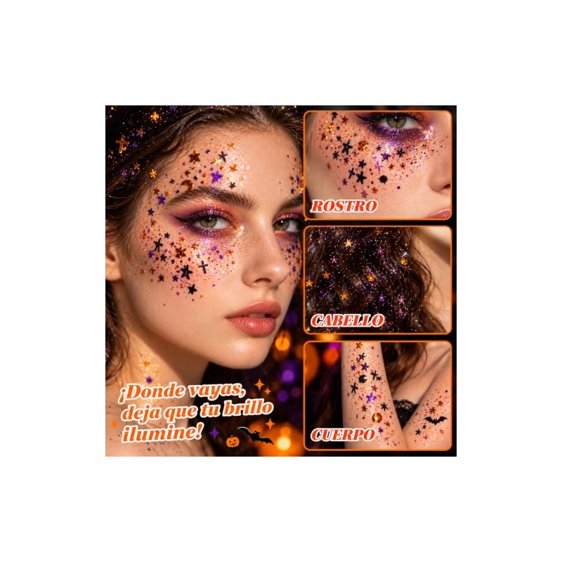 Glitter para Cara y Cuerpo, Brillos Holográficos de Fácil Aplicación