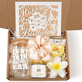 iAOVUEBY 18th Birthday Gifts for Girls, Gifts for 18 Year Old Girl, 7PCS Birthday Gift Basket Box with 16oz In My 18th Era Glass Cup for Sister, Daughter, Niece, Granddaughter & Friends