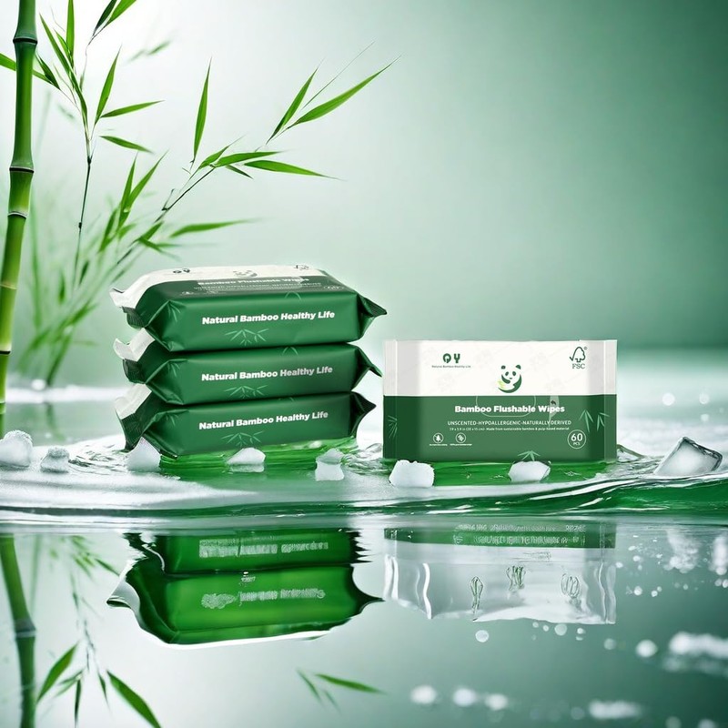 QingYa Bamboo Flushable Wipes,Septic Safe,Soft, Soothing Botanicals & Aloe, Unscented,Eco