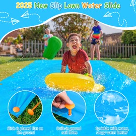 POILKMNI Slip Lawn Water Slide - Giant Slip Splash and Slide for Kids Teens Adults, Heavy Duty Summer Slip Water Slides for Outdoor Backyard Lawn Summer Party with Stakes and 2 Bodyboards (30'x6')