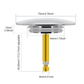 Universal Bath Plug Diameter 70 mm Adjustable for All Standard Bathtubs Height Adjustable