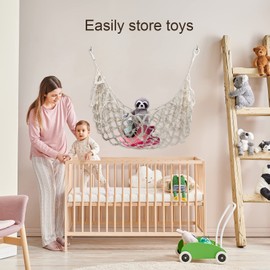 Suerhatcon Toy Storage Net Children's Room Cuddly Toy Hammocks Hanging Stuffed Toy Organiser Mesh Holder for Storage of Plush Toys (Beige, 130 x 100 cm)