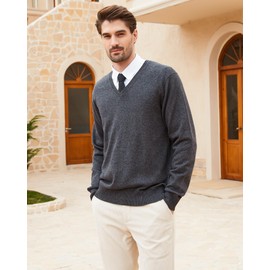 Kallspin Men's Wool Blend Knitted Jumpers Relaxed Fit V Neck Long Sleeve Pullover Sweater(Charcoal, 4XL)