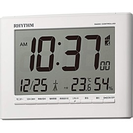 RHYTHM Alarm Clock Radio Clock Digital Temperature Humidity Calendar White 5.1 x 6.7 x 1.1 inches (12.9 x 16.9 x 2.8 cm) 8RZ203SR03