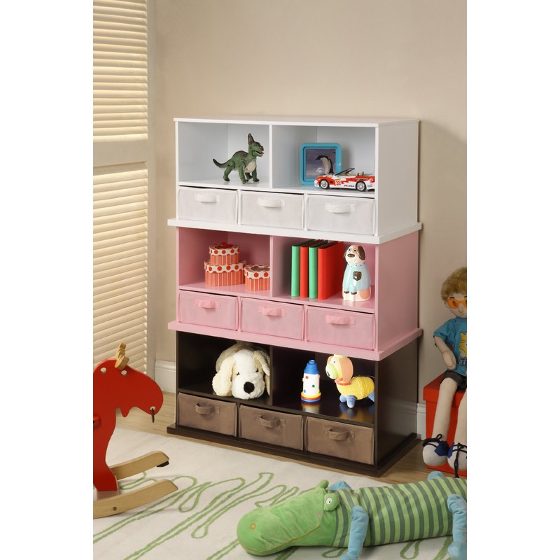 Stackable 5 Shelf Storage Organizing Cubby with 3 Fabric Baskets