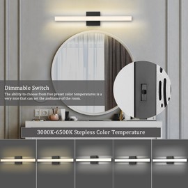 Sconces Wall Lighting for Vanity, Modern Dimmable Matte Black LED Wall Mount Vanity Lighting Fixture, 24In 25W 3000K Bathroom Latern with Acrylic Shade, Indoor Wall Lights for Bedroom, Living Room