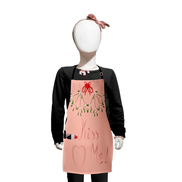 Ambesonne Kiss Me Apron, Christmas Themed Mistletoe Motif with Lipstick