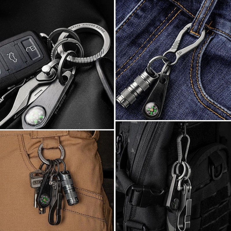 TIMULTI Titanium Keyring Keychain Double Ring Side Push Non-slip Design