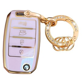 Rilnaewn Keyless Entry Systems for Kia Key Fob Cover Fits for Kia Optima Sorento Sportage Rio Soul Forte Carens Picanto Remote Key (Pink-Gold)
