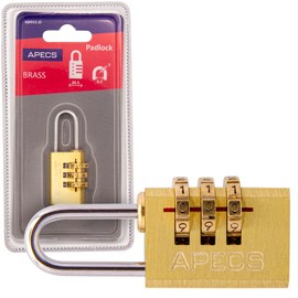 APECS Zahlenschloss - Vorhängeschloss mit Zahlencode, 3-stellig, Kofferschloss, Gepäckschloss, Spindschloss, Bügelschloss für Koffer, Langer Bügel, Mini Zahlenkombinationsschloss PDB-40-21-CODE-3