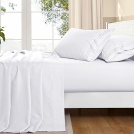 INVGEEXI Full Sheet Set - 4 Piece Microfiber Full Size White Sheets Hotel Luxury 1800 Thread Count Bed Sheet 16" Deep Pocket Fitted Sheet, Flat Sheet & 2 Pillowcase, Wrinkle Free Sheets Set