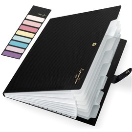 Sooez Accordion File Organizer, Letter Size Expanding File Folder with Labels, 8 Pocket Folders for Document, Portable Paper Bill Receipt Organizer for Home School Office Supplies, A4 Size, Black