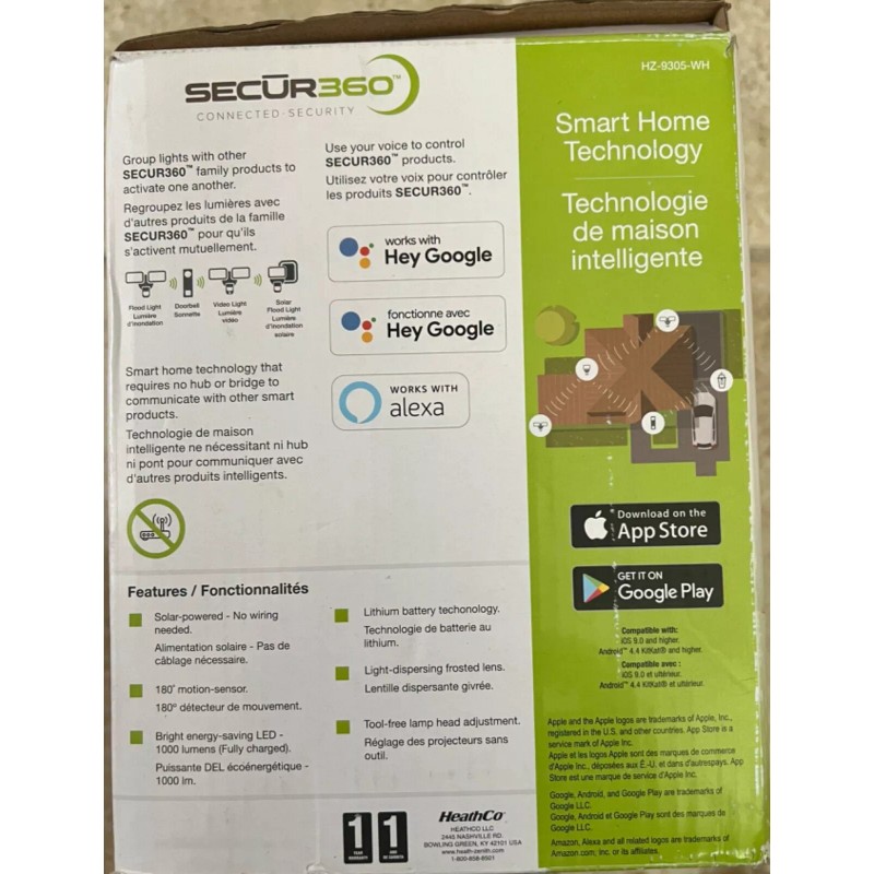 HeathZenith Secur360-App Connected Solar LED Security Light- Brand New in