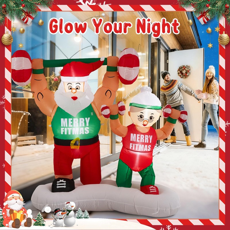 Shappy 6 ft Santa Inflatable Weight Lifting Xmas Decor LED,