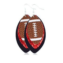 1/6/8/9Pairs Set Glitter Faux Leather Football Baseball Basketball Sports Teardrop Drop Dangle Earrings for Women Gift Jewelry Evil Eye Lucky Rugby Colorful Cool Punk-Red Black