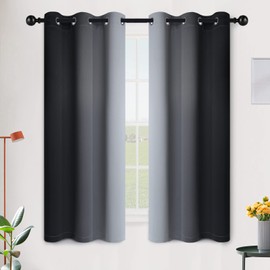 SimpleHome Ombre Room Darkening Curtains for Bedroom, Gradient Black to Grey White Light Blocking Thermal Insulated Grommet Window Curtain/Drapes for Living Room,2 Panels, 42x63 inches Length