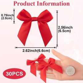 Mxxipp 30pcs Mini Ribbon Bows for Gift Wrapping, Small Satin Ribbon Bow, Tiny Craft Bowknot Sewing Accessories for Flowers Cookie Wrapping Christmas Wedding Birthday Party Decoration- Red