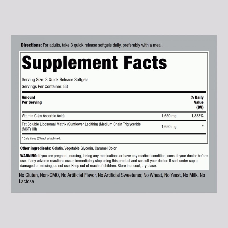 Piping Rock Liposomal Vitamin C 1650mg | 250 Softgels |