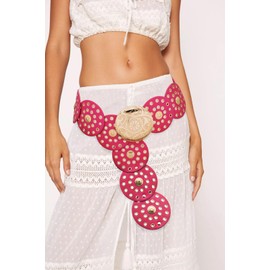 Putcuku Wide Disc Belts for Women Vintage Western Waist Belt Concho Leather Disk Belt Boho Belt (Pink-L)