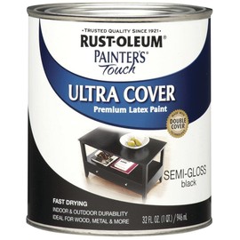 Rust-Oleum 1974502 Painter's Touch Latex Paint, Quart, Semi-Gloss Black 32 Fl Oz (Pack of 1)