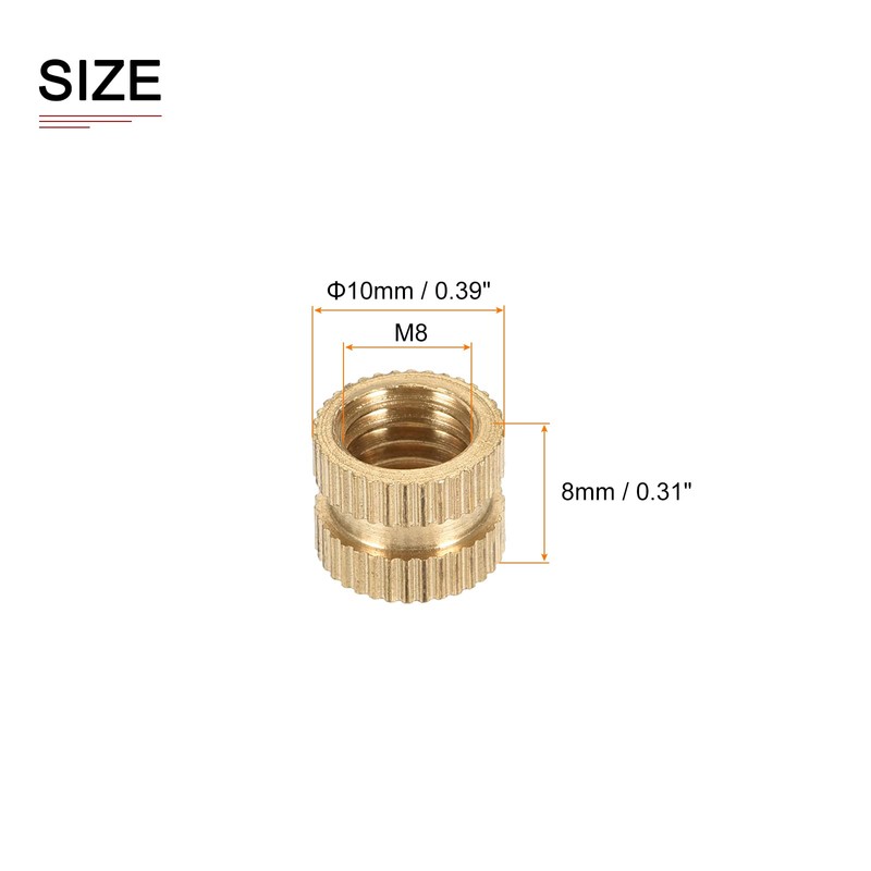 DTGN M8x8x10mm (ID x L x OD) Knurled Insert Nuts
