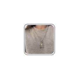 Xmsrn Vintage Hollow Bear Pendant Necklace Silver Paperclip Chain Necklace Boho Bear Choker Necklace Silver Bear Toggle Necklace for Women