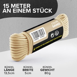 GO!elements 100 m Paracord Rope Made of Tear-Resistant Nylon - 3 mm Paracord 425 Type II Max. 192 kg - Cords as Outdoor Rope, All-Purpose Rope, Survival Rope, Bracelet, Dog Lead, Nylon Cord (Sand, 15