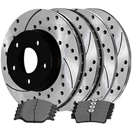 AutoShack Front and Rear Drilled and Slotted Brake Kit Rotors Black and Ceramic Pads Set of 4 Replacement for 1999 2000 2001 2002 2003 2004 Ford Mustang 3.8L 3.9L 4.6L V6 V8 RWD SCD627PR64013