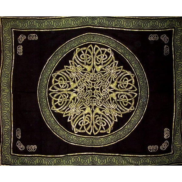 India Arts Celtic Circle Tapestry Cotton Bedspread 108" x 88" Full-Queen Green
