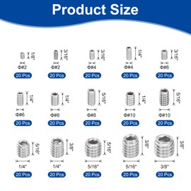 uxcell Allen Head Socket Hex Grub Screw Assortment Kit,300PCS #2-56 to 3/8"-16 304 Stainless Steel Internal Hex Drive Cup-Point Set Screws Assortment Kit for Door Handles, Faucet