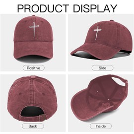 Christan Jesus Cross Baseball Cap Embroidered Dad Hat Adjustable Hats for Men Women Polo Trucker Unisex Style Headwear(Red)