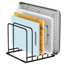 SAGLAU Kitchen Cabinet Organizer – Heavy-Duty Steel Cookware Holder with 5 Slots for Skillets, Baking Trays, and Cutting Boards – Space-Saving Bakeware Storage Rack with Anti-Slip Design