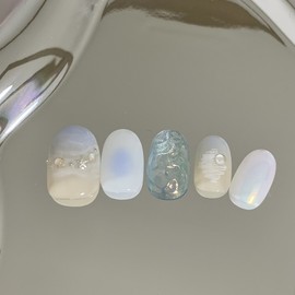 [Handmade Nail Tips] Dream Sea Nail Tips - Coffin Egg / [수제네일팁] 꿈의 바다 네일팁 - 코핀에그