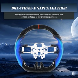 Voonke Steering Wheel for Mustang Black Hydro-Dip Carbon Fiber D-shaped Flat-bottom Preforated Leather Grip Steering Wheel For Mustang EcoBoost/GT/Shelby GT350/GT350R 2015-2017