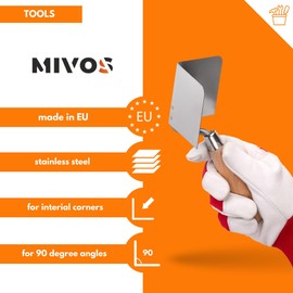 Mivos Stainless Steel Corner Trowel 80 x 60 mm - Inner Corner Trowel Made of Stainless Steel - Inner Corner Spatula with Wooden Handle - Corner Trowel for Working Inner Corners in Walls