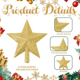 Glitter Christmas Tree Topper Star, Christmas Tree Decoration Shatter-proof Treetop Star Xmas Ornament for Christmas Holiday Tree Party Decoration or Home Decor(Gold)