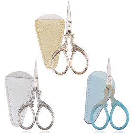 3pcs Embroidery Scissors, Sewing Scissors, Small Scissors, Craft Scissors for Sewing Threading Needlework Handicraft Trimming with Fake Leather Scissors Cover